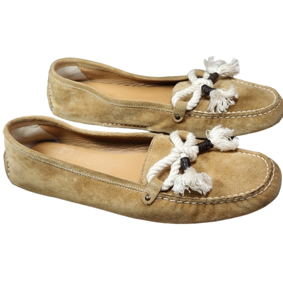 J Crew Loafers Flats Moccasin Suede Leather Bow Tassel Italian Tan Natural 10 - Picture 3 of 15